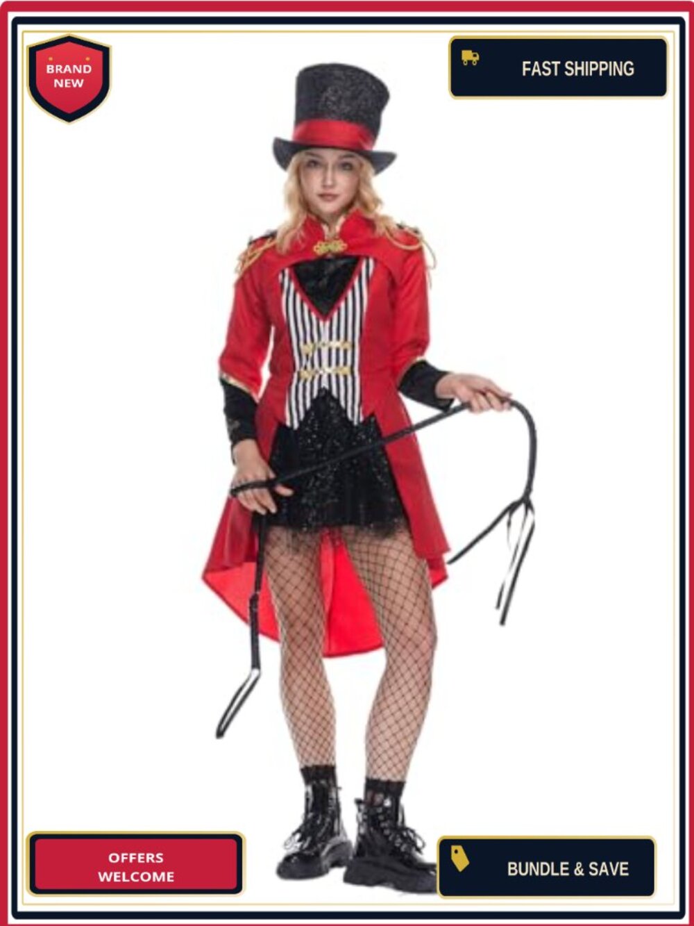 Ringmaster Costume Adult Halloween Circus Ring Leader Dress Jacket Hat Stockings